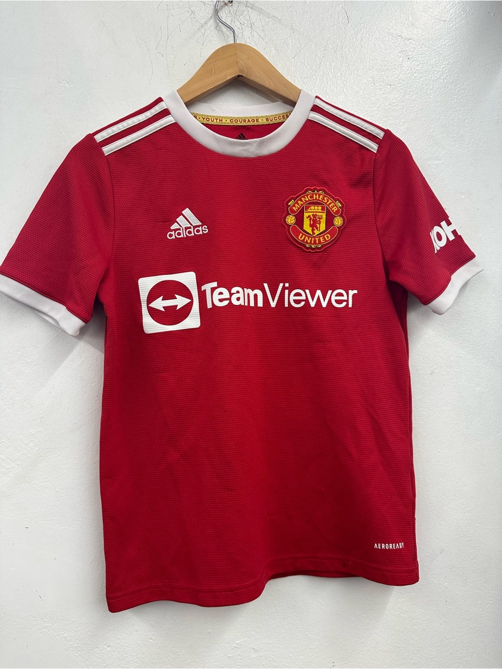 Adidas Manchester United Kids' Red Home Jersey size 13-14y/164 prime green
